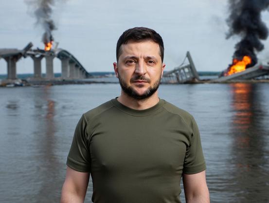 !B Selenskyj vor explodierender Kerch Brücke