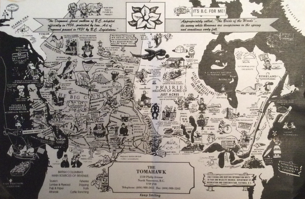 Placemat from the legendary Tomahawk Restaurant in North Vancouver