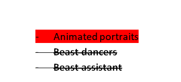 a list of items. animated portraits is listed in red instead of bolded and struck through