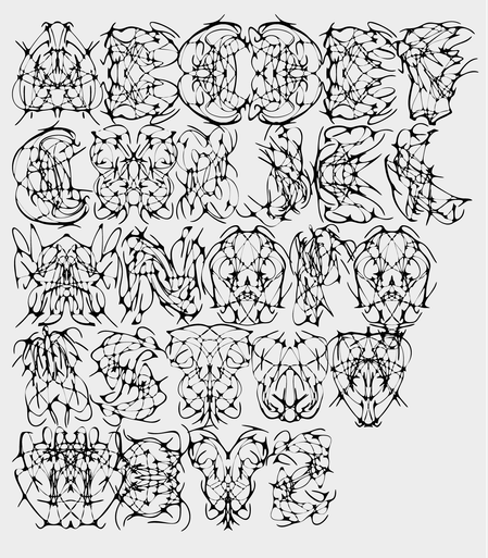 alphabet in a spider web looking font, thin