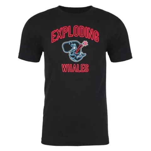 a black t-shirt for the Eugene Emeralds "Exploding Whales."