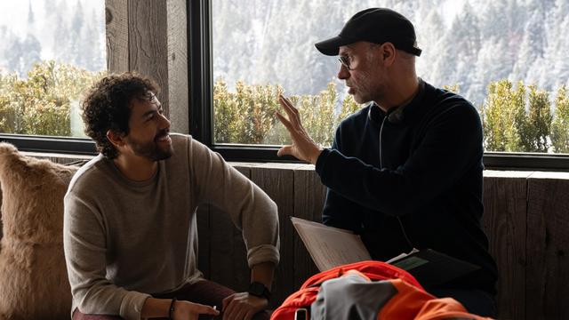 Ramy Youssef and Jesse Armstrong on the set of 'The Mountainhead.'