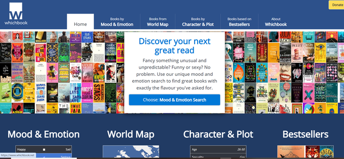 Screenshot of homepage for whichbook.