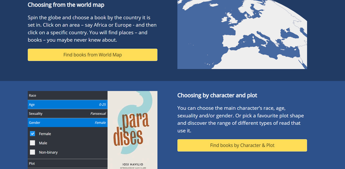Options for choosing your next book by where it was set in, or by the character and plot.
