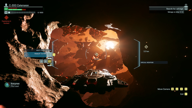 Jump Ship Screenshot: Ein Raumschiff durchquert einen hohlen Asteroiden.