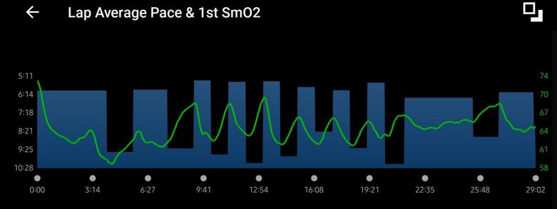 Graph showing pace and muscle oxygen.