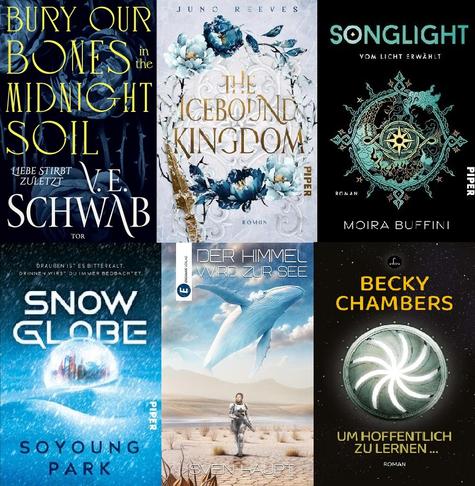 Collage aus den Covern von "Bury our Souls in the Midnight Soil", "The Icebound Kindom", "Songlight", "Snowglobe", "Der Himmel wird zur See" und "Um hoffentlich zu lernen".