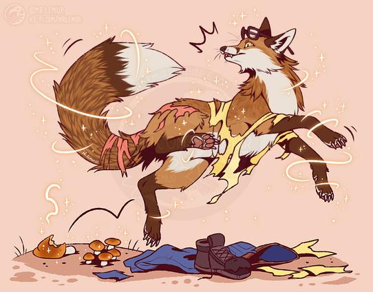 Furry artwork of me as a feral red fox transforming from human to fox from magic mushrooms