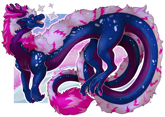 colorful dragon resembling the spirits of winter sunrise flying around with glee