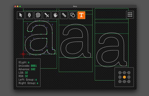 Bezy screenshot showing sorts