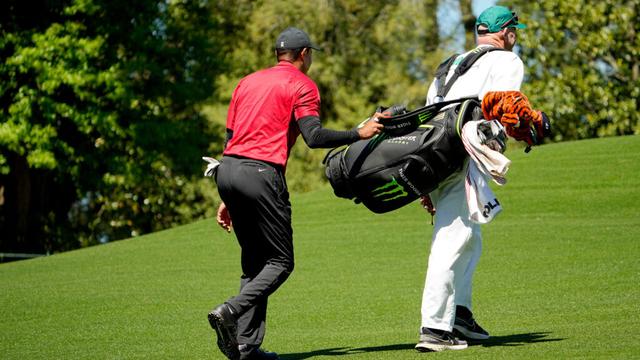 Tiger Woods and his Monster Energy golf bag