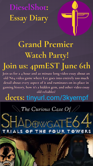 banner image depicting curious case of shadowgate 64 trials of the four towers and epxlanatory text pointing the reader to a google doc url, this is the google doc link: https://docs.google.com/document/d/1T8sEWv0P4Xka41gYUhQQhpeoqNI7A3yCns8ekY1xJ7E/edit?usp=sharing