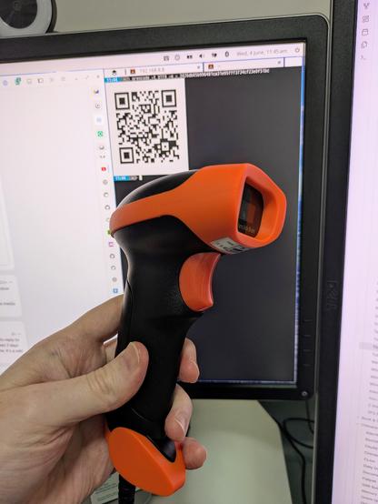 Photo of a barcode scanner held in front of a display containing a QR code generated with the following command:

qrencode -t UTF8 -o - 3426db05b996481ca31e95fff3734cf23e0f51bc