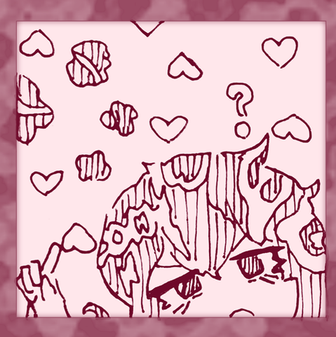 An ink drawing of a Mold girl looking at the viewer with minor confusion.