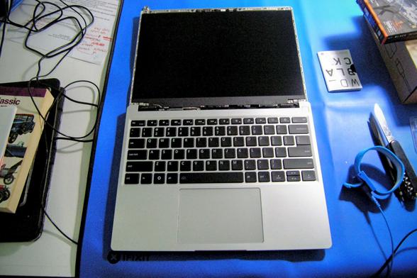 With keyboard in place, just the screen bezel remains to be installed.