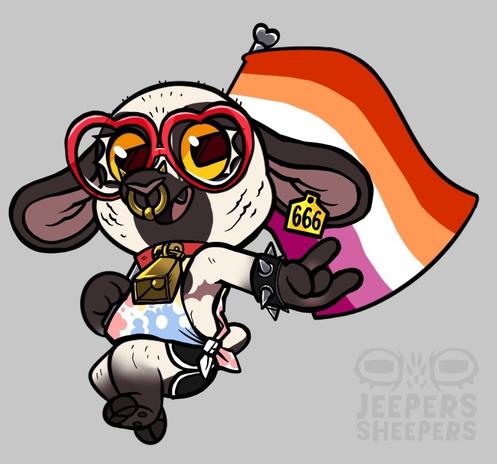 The same image but the flag is a lesbian flag instead of the nonbinary flag.