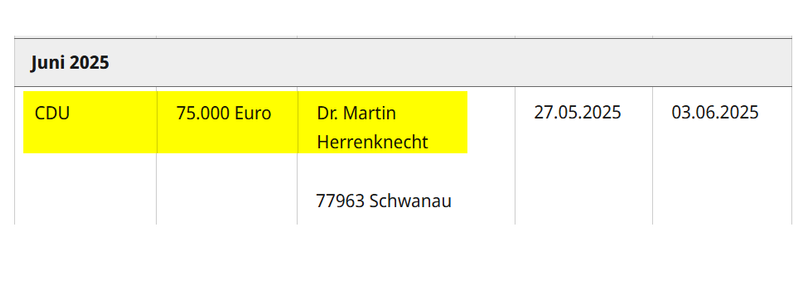 Screenshot der Großspende von bundestag.de mit den Angaben aus dem obigen Post.