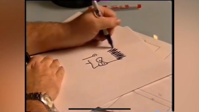 Capture d’écran de l’épisode des chroniques du Meeea spécial simpson, on voit un dessinateur exécutant un croquis de Bart Simpson.