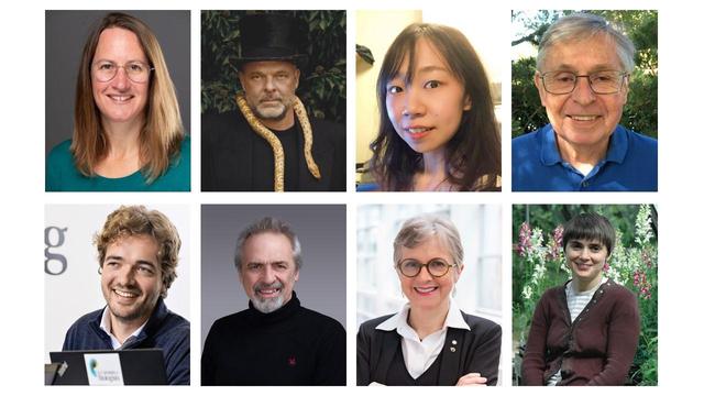 Portraits of eight extraordinary biologists
Top row; left to right: Caroline Williams, Tobias Wang, Meng Zhu and Chris Wood 
Bottom row; left to right: Reinier Prosée, John Speakman, Janet Rossant and Ottoline Leyser.