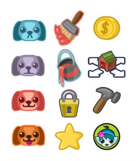 Icons created for OMGpop mobile game "Puppyworld"