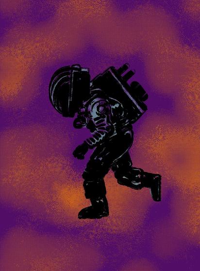 Drawing of an astronaut walking in the fog