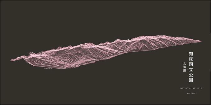 A visualisation of Shiretoko National Park, Hokkaido, Japan as a series of lines
