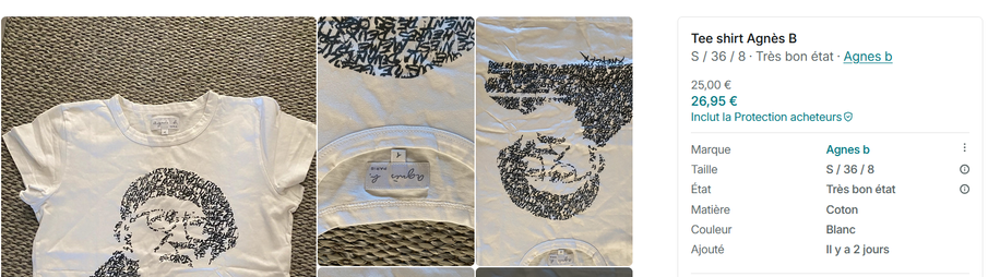 copie d'écran d'un site de vente de seconde main d'une annonce proposant un t-shirt à l'effigie de l'abbé Pierre.