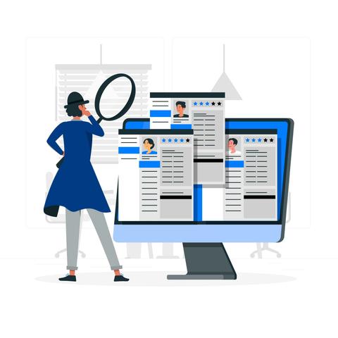 Personne devant un écran recherchant des fiches de personnes.