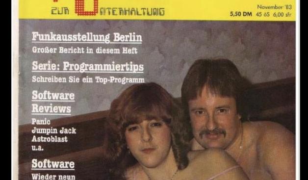 A German 1980s computer magazine cover showing a couple in bed together