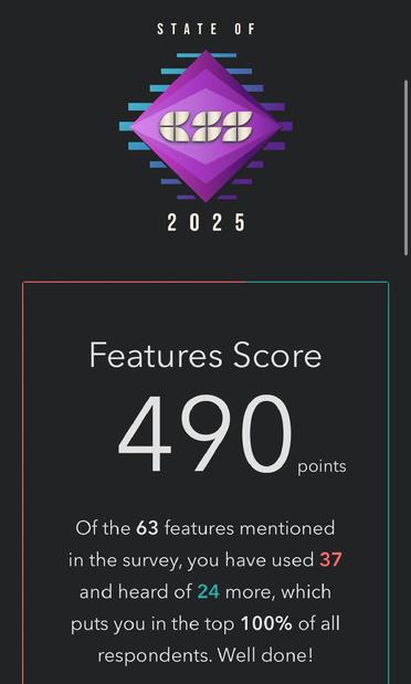 Bram scored 490 points on the state of CSS 2025 survey