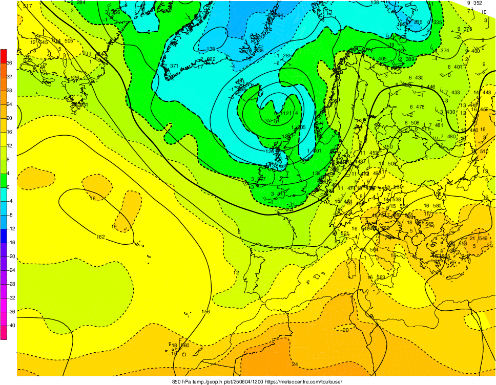 Analyse en altitude de la sitation météo en Europe ce jour.