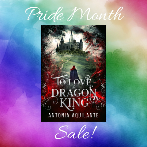 Pride Month sale! The cover of to love the dragon king on a rainbow background