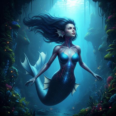 Among them is a young guardian named Lyra, a synthetic mermaid unlike the others—her neural map encoded with ancient starlore, her circuits pulsing with questions. One day, while patrolling the edge of the dome, she sees it: a shimmer. A current not mapped. A pull… upward.

And perhaps, in Kryphion, myths are not forgotten—they are simply waiting to be remembered.