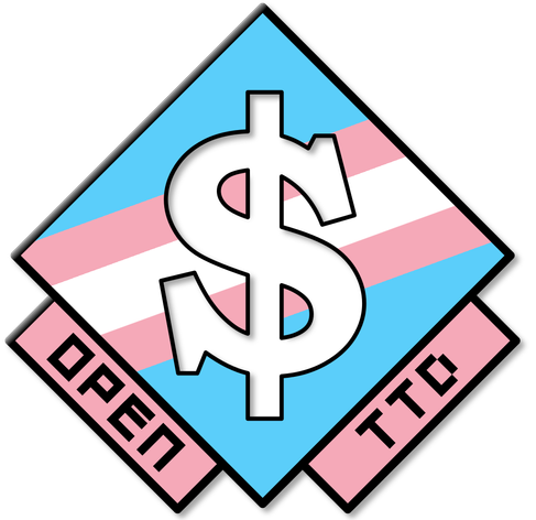 OpenTTD logo with the colors of the transgender flag.