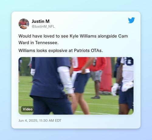 Would have loved to see Kyle Williams alongside Cam Ward in Tennessee.

Williams looks explosive at Patriots OTAs. https://t.co/N3j2UmWx2A