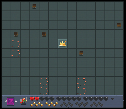Screenshot from the game Dragon Sweeper. The board has been completely emptied, walls and all. Only the defeated dragon's crown sits in the middle of the board.