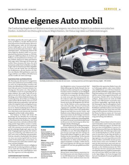 Article del setmanari en alemany Mallorca Zeitung on s'expliquen i comparen els diversos operadors amb serveis de cotxe elèctric compartit que existeixen a l'illa.