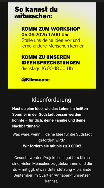 Flyer vom Urban Lab mit Werbung für den Ideenworkshop 5.6. 17-2100 Gustav Adolf Gedächtniskirche