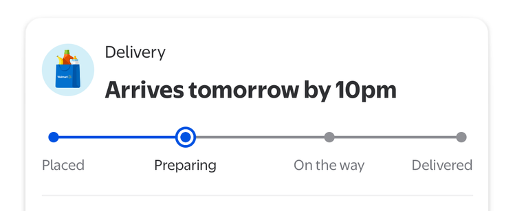 Pre-order status from Walmart showing the pre-order is being prepared and should be arriving tomorrow by 10pm.