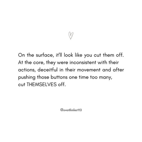 On the surface, it'll look like you cut them off.
At the core, they were inconsistent with their actions, deceitful in their movement and after pushing those buttons one time too many, cut THEMSELVES off.

@overthinker113