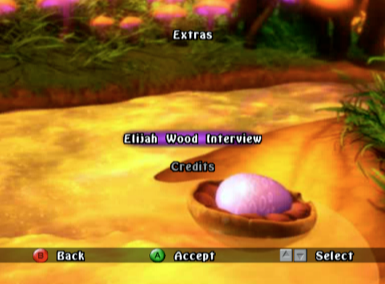 Screenshot showing I unlocked Credits and Elijah Wood interviews, which you can get after completing the story. They're the only unlockables.