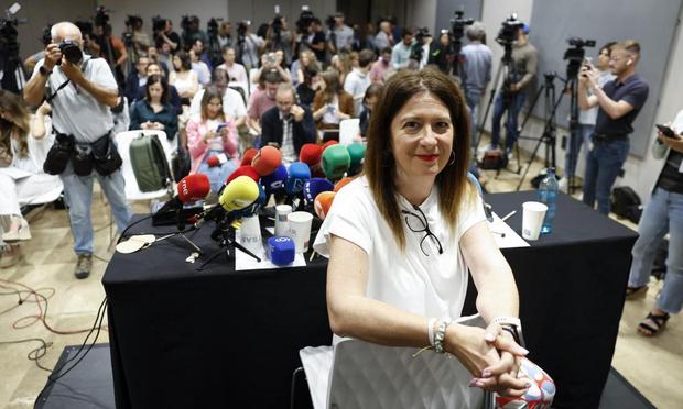 Leire Díez, en su comparecencia ante los medios de este miércoles. (EFE)