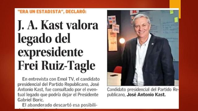 J A Kast valora legado del expresidente Frei Ruiz-Tagle (Bild El mercurio)
ERA UN ESTADISTA DECLARÓ