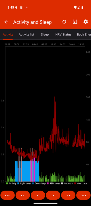Gabe's activity for the day (sleep, Heart rate, etc)