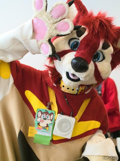 red and brown goat fox with yellow highlights!
