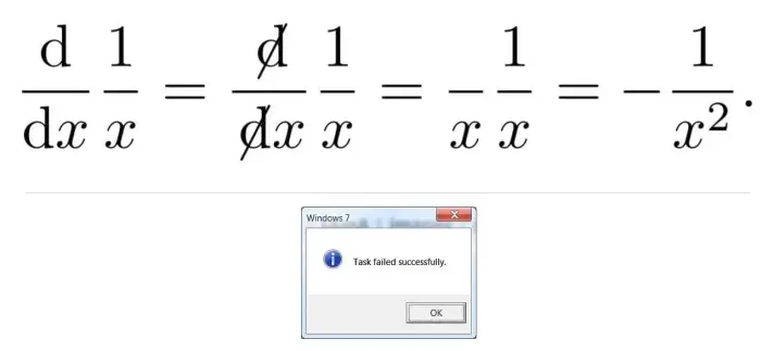 Bad calculus that uses canceling instead of proper derivatives resulting in the correct answer