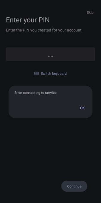 Signal app showing "Error connecting to service"