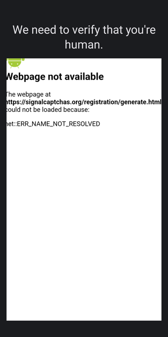 Singal app fails to load captcha
