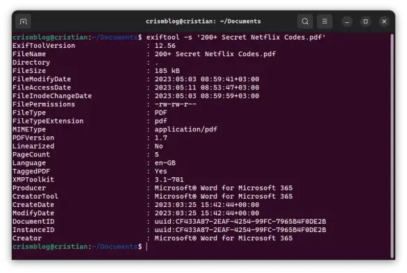 How it displays metadata information
