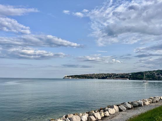 Portoroz seaside view. @lysander07 The image depicts a serene coastal scene. In the foreground, a rocky shoreline with large, irregularly shaped stones borders a calm, expansive body of water. The water is a tranquil blue, reflecting the partly cloudy sky above. A small white sailboat is anchored in the distance, adding a touch of life to the scene. The background features a hilly landscape with a densely populated area, likely a town or city, characterized by numerous buildings and greenery. The sky is a mix of blue and white, with scattered clouds, suggesting a pleasant day. The overall atmosphere is peaceful and picturesque, with the natural elements harmoniously blending with the urban setting.

Provided by @altbot, generated privately and locally using Ovis2-8B

🌱 Energy used: 0.158 Wh